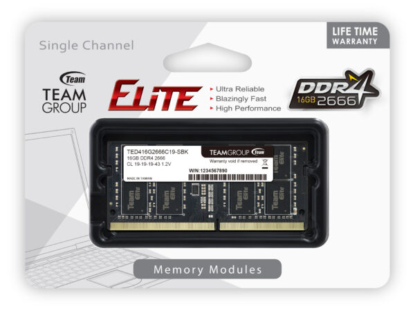 Buy 16G DDR4 2666 TEAM ELITE SODIM TEAM GROUP NOTEBOOK 16GB DDR4 2666MHZ at low price from digiteq.com