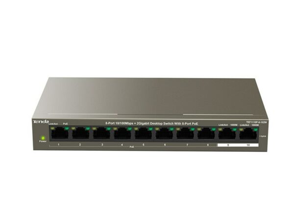 Buy SWITCH TENDA TEF1110P-8-102W TENDA SWITCH COMBINED UNMANAGED 5.6GBPS 10 PORTS POE 6KV LIGHTNING PROTECTION at low price from digiteq.com