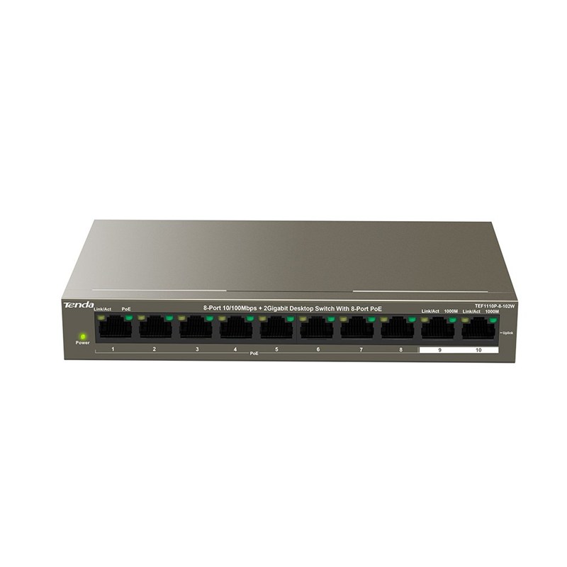Buy SWITCH TENDA TEF1110P-8-102W TENDA SWITCH COMBINED UNMANAGED 5.6GBPS 10 PORTS POE 6KV LIGHTNING PROTECTION at low price from digiteq.com
